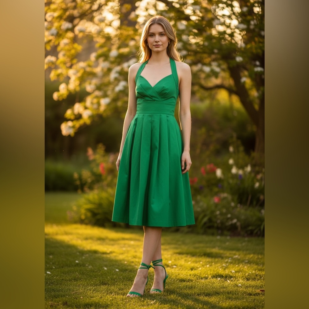 Calvin Klein Green Halter A-line Midi Dress